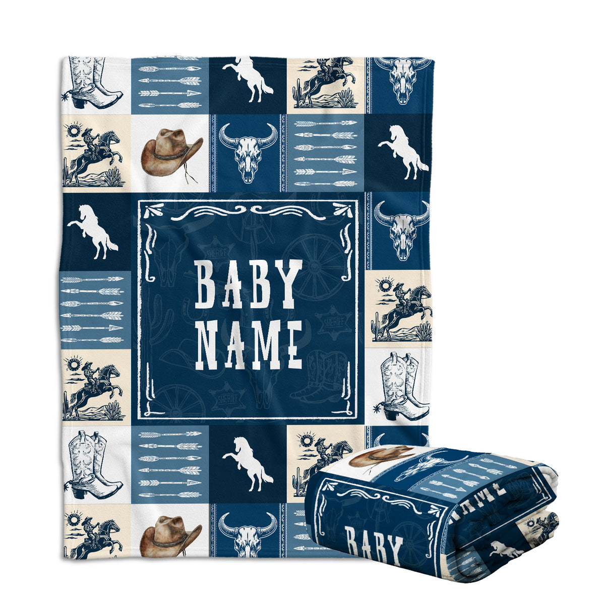 Personalized Baby Blankets for Boys, Cowboy Blanket for Son, Blue Blanket, Western Nursery Decorations, for Family Friends