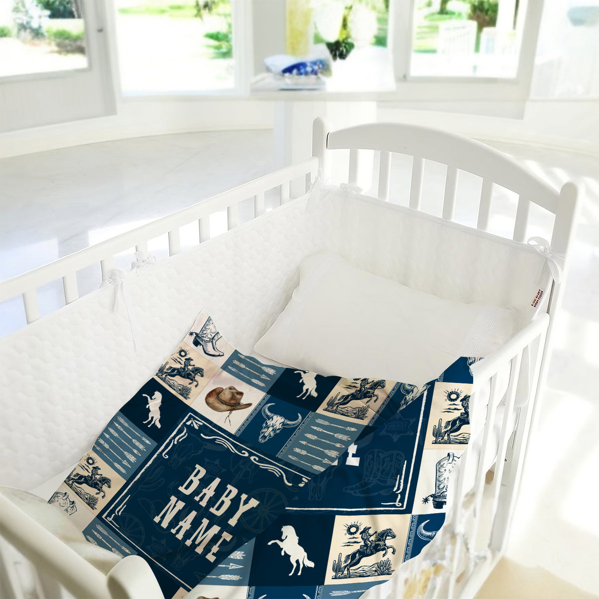 Personalized Baby Blankets for Boys, Cowboy Blanket for Son, Blue Blanket, Western Nursery Decorations, for Family Friends