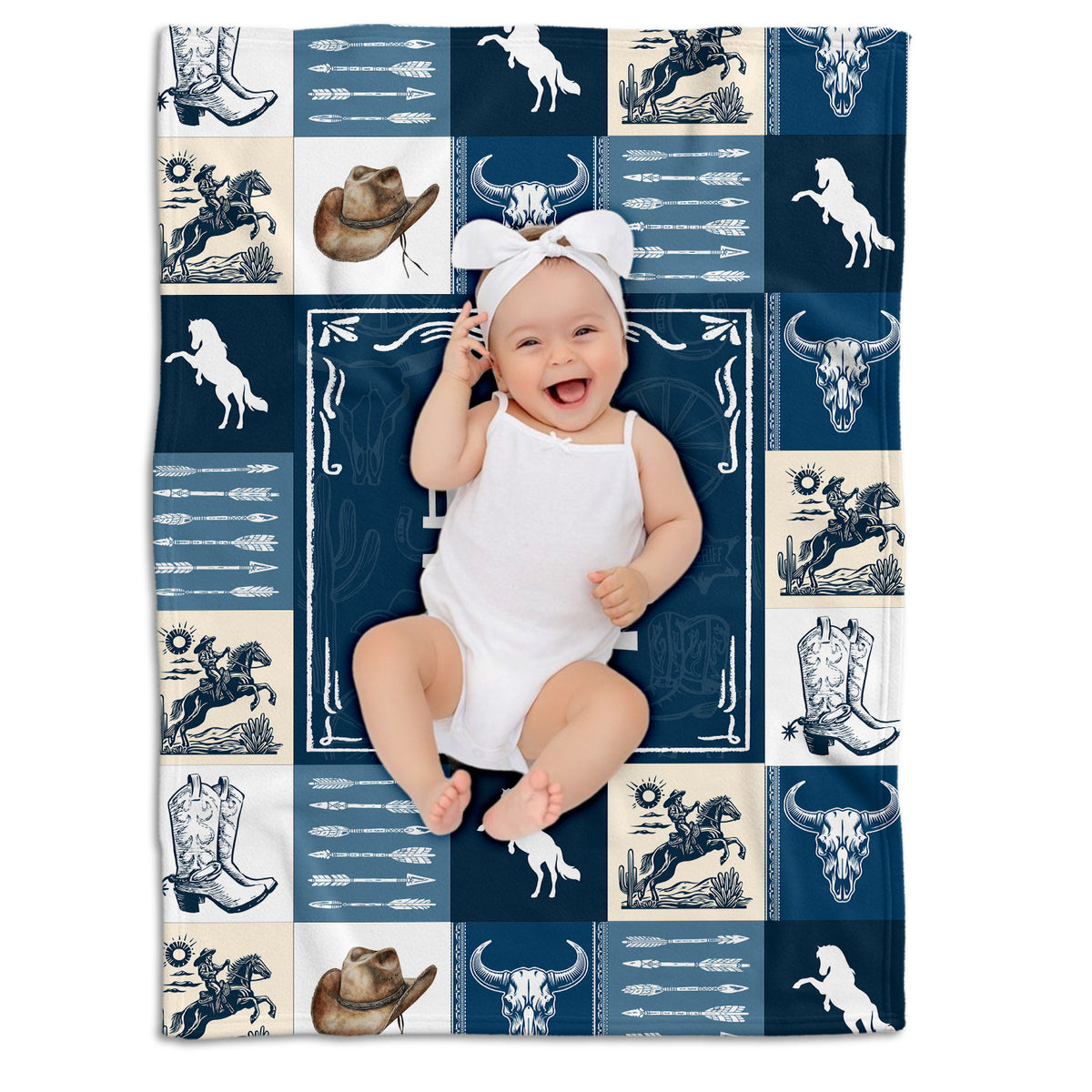 Personalized Baby Blankets for Boys, Cowboy Blanket for Son, Blue Blanket, Western Nursery Decorations, for Family Friends