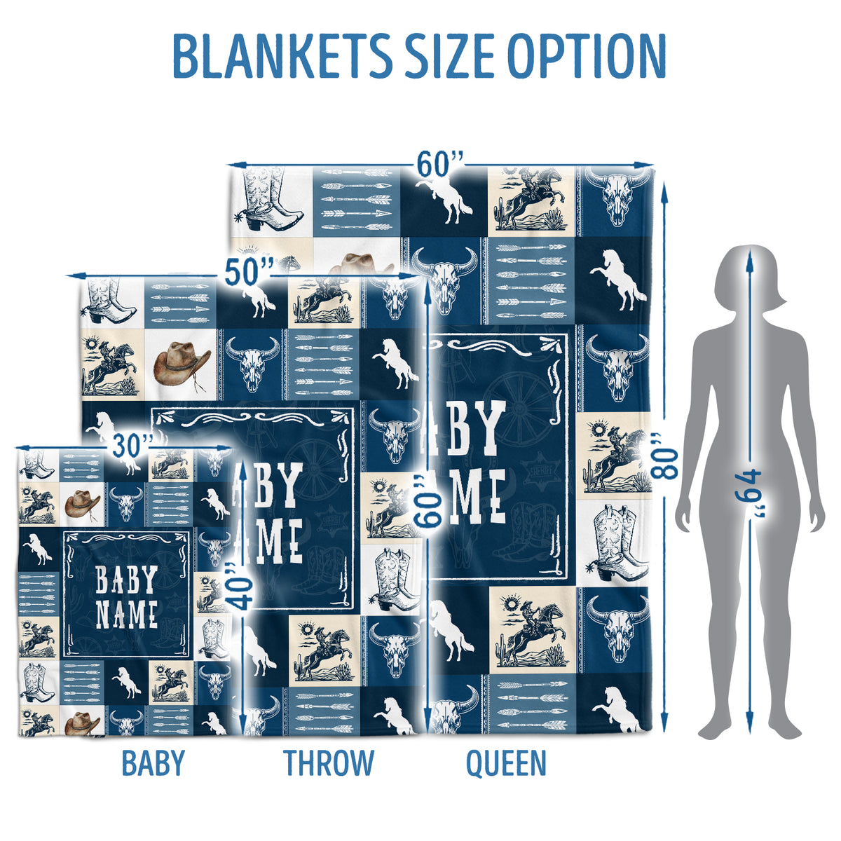 Personalized Baby Blankets for Boys, Cowboy Blanket for Son, Blue Blanket, Western Nursery Decorations, for Family Friends