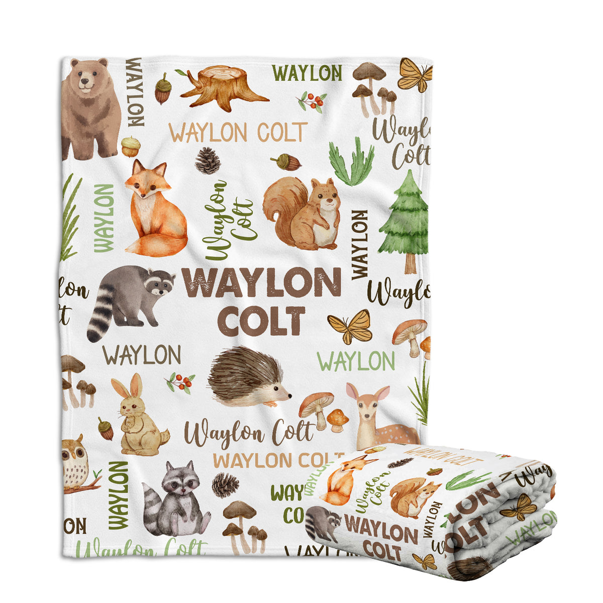 Personalized Baby Blankets for Boys, Custom Name Baby Woodland, Plush Blankets for Baby Boy Son Newborn Infant - 3 Sizes