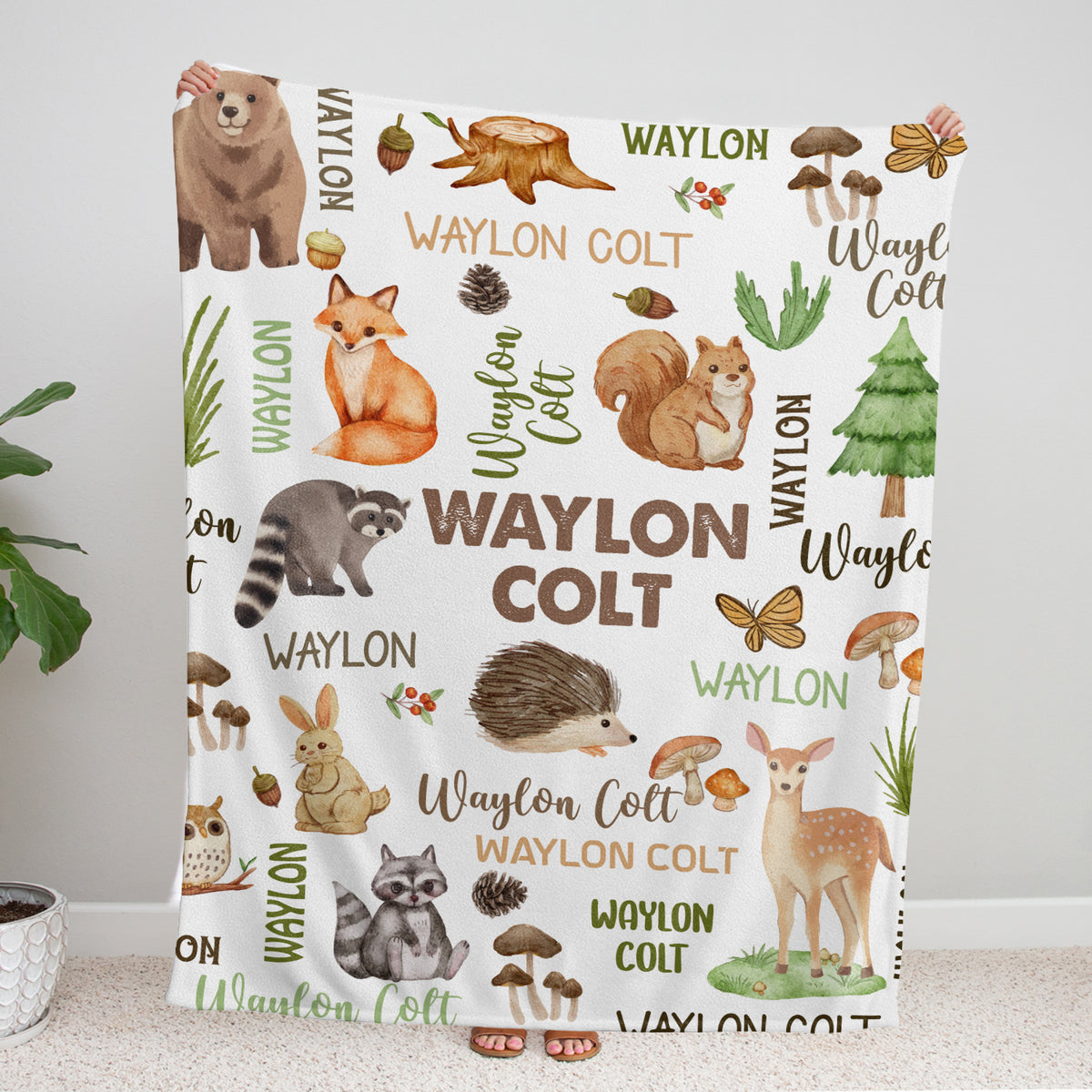 Personalized Baby Blankets for Boys, Custom Name Baby Woodland, Plush Blankets for Baby Boy Son Newborn Infant - 3 Sizes