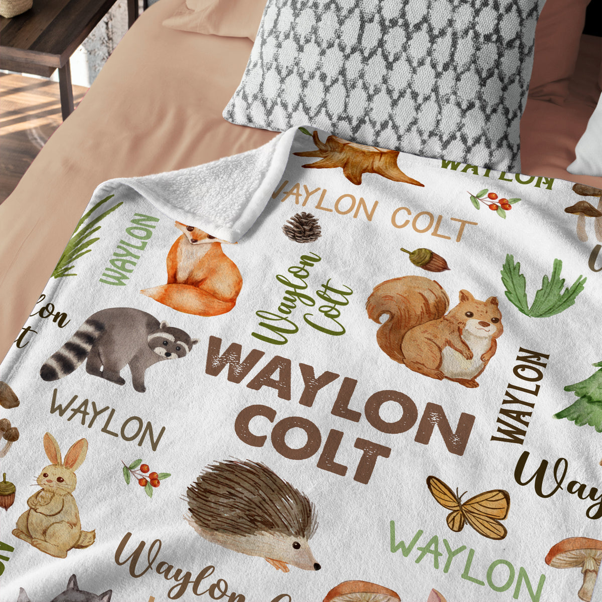 Personalized Baby Blankets for Boys, Custom Name Baby Woodland, Plush Blankets for Baby Boy Son Newborn Infant - 3 Sizes