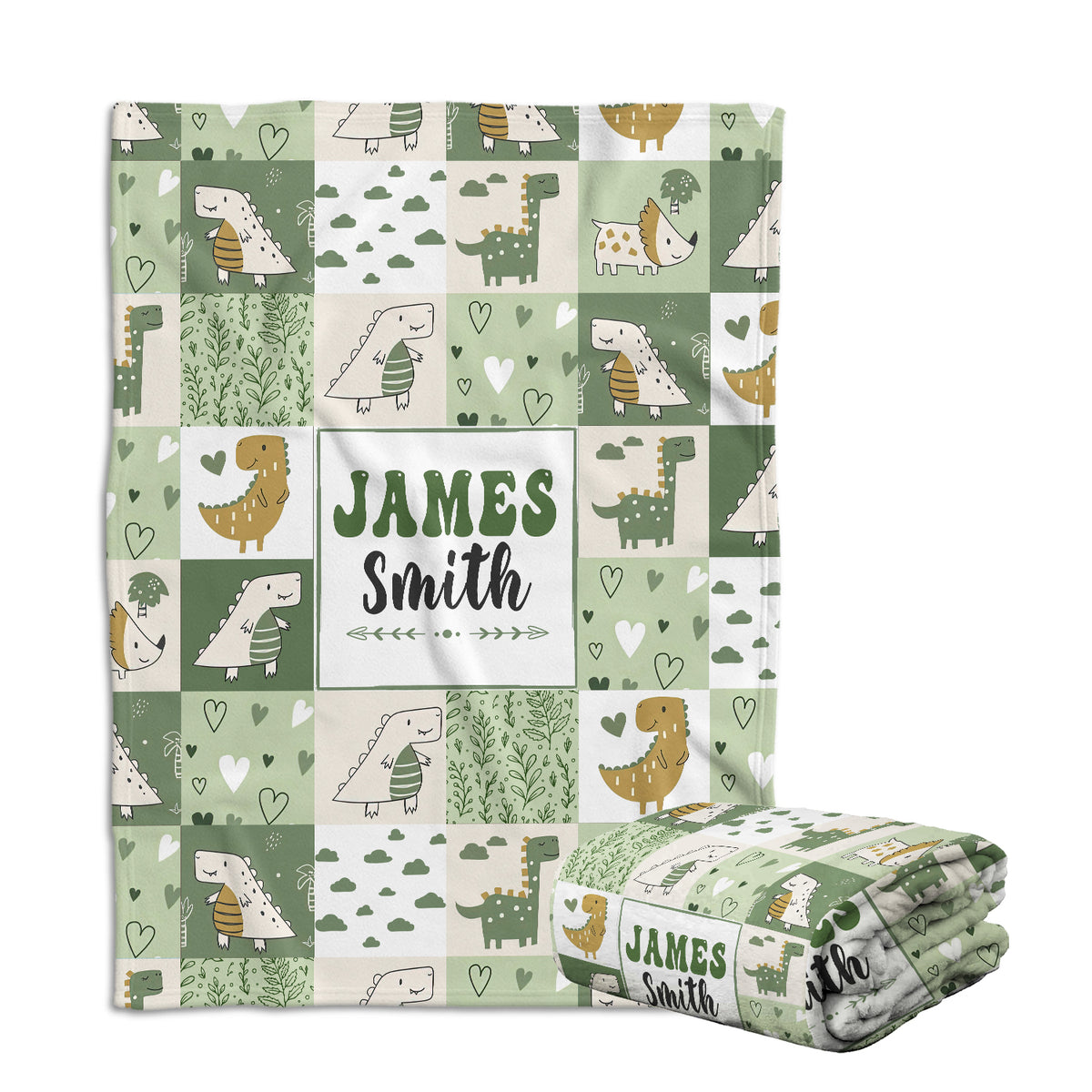 Personalized Baby Blankets for Boys, Dinosaur Baby Blanket Custom Name,  Green Swaddle Blanket, 3 Sizes Plush Blankets for Baby Boy Son Newborn Infant