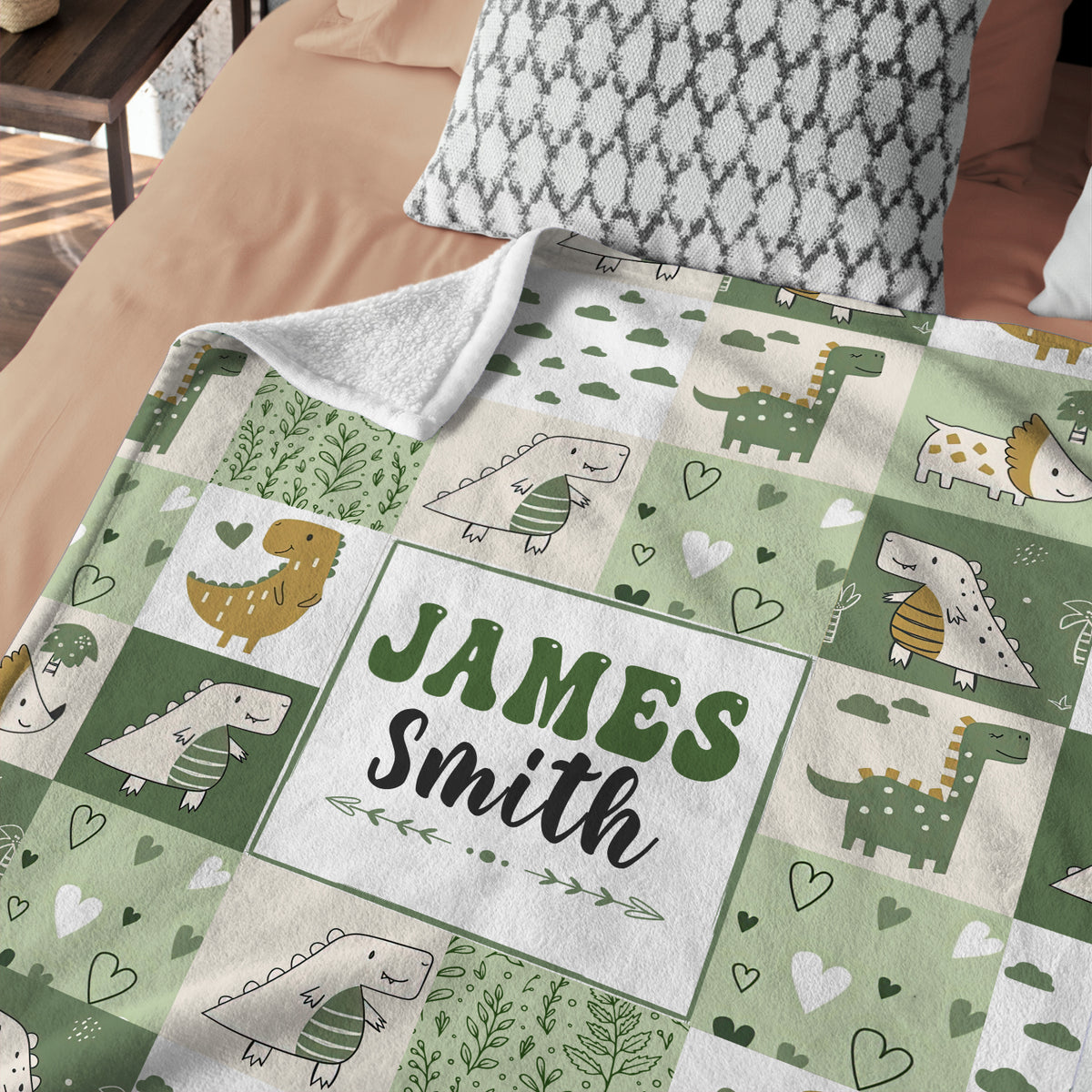 Personalized Baby Blankets for Boys, Dinosaur Baby Blanket Custom Name,  Green Swaddle Blanket, 3 Sizes Plush Blankets for Baby Boy Son Newborn Infant