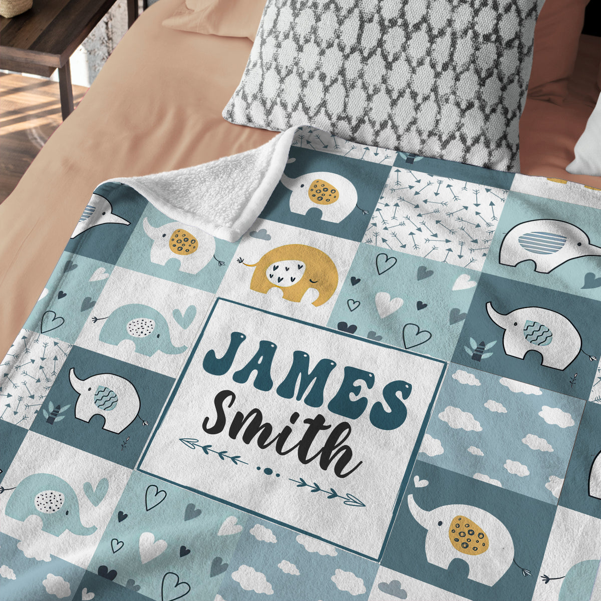 Personalized Baby Blankets for Boys, Elephant Baby Blanket Name, Blue Swaddle Blanket, 3 Sizes Plush Blankets for Baby Boy Son Newborn Infant