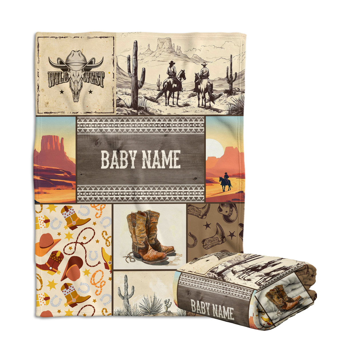 Personalized Baby Blankets for Boys, Fleece Blanket for Girl, Western Nursery Decorations, For Family Friends