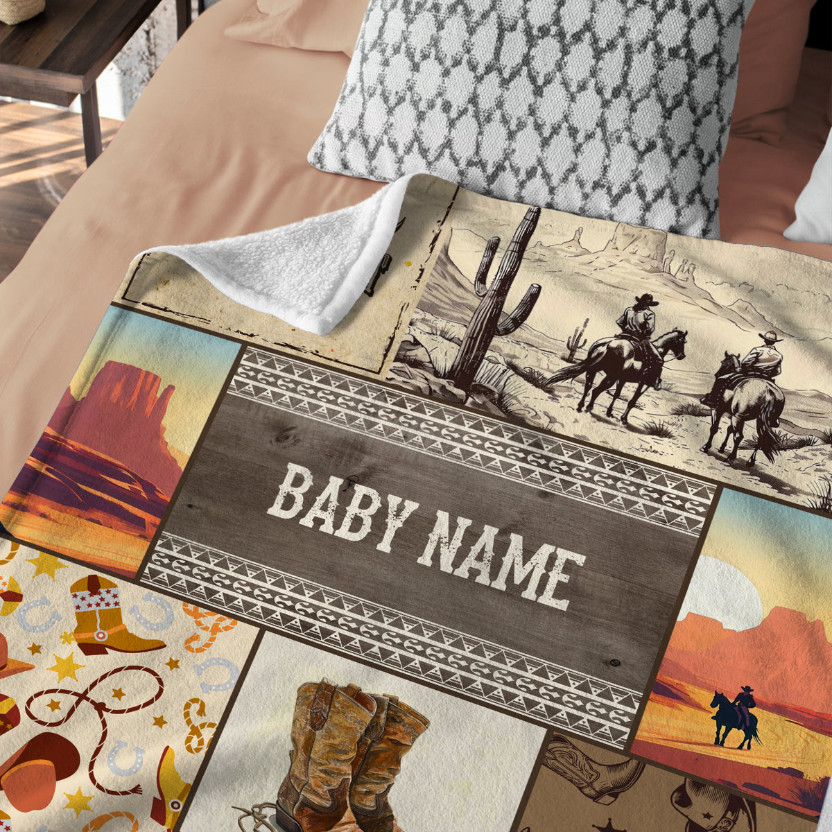 Personalized Baby Blankets for Boys, Fleece Blanket for Girl, Western Nursery Decorations, For Family Friends