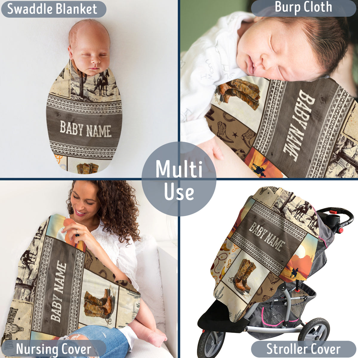 Personalized Baby Blankets for Boys, Fleece Blanket for Girl, Western Nursery Decorations, For Family Friends