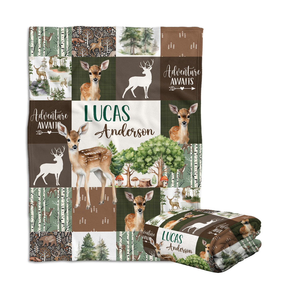 Personalized Baby Blankets for Boys Girl, Baby Woodland Stuff, Nursery Decor, for Son Daughter, Woodland Animal (Deer)