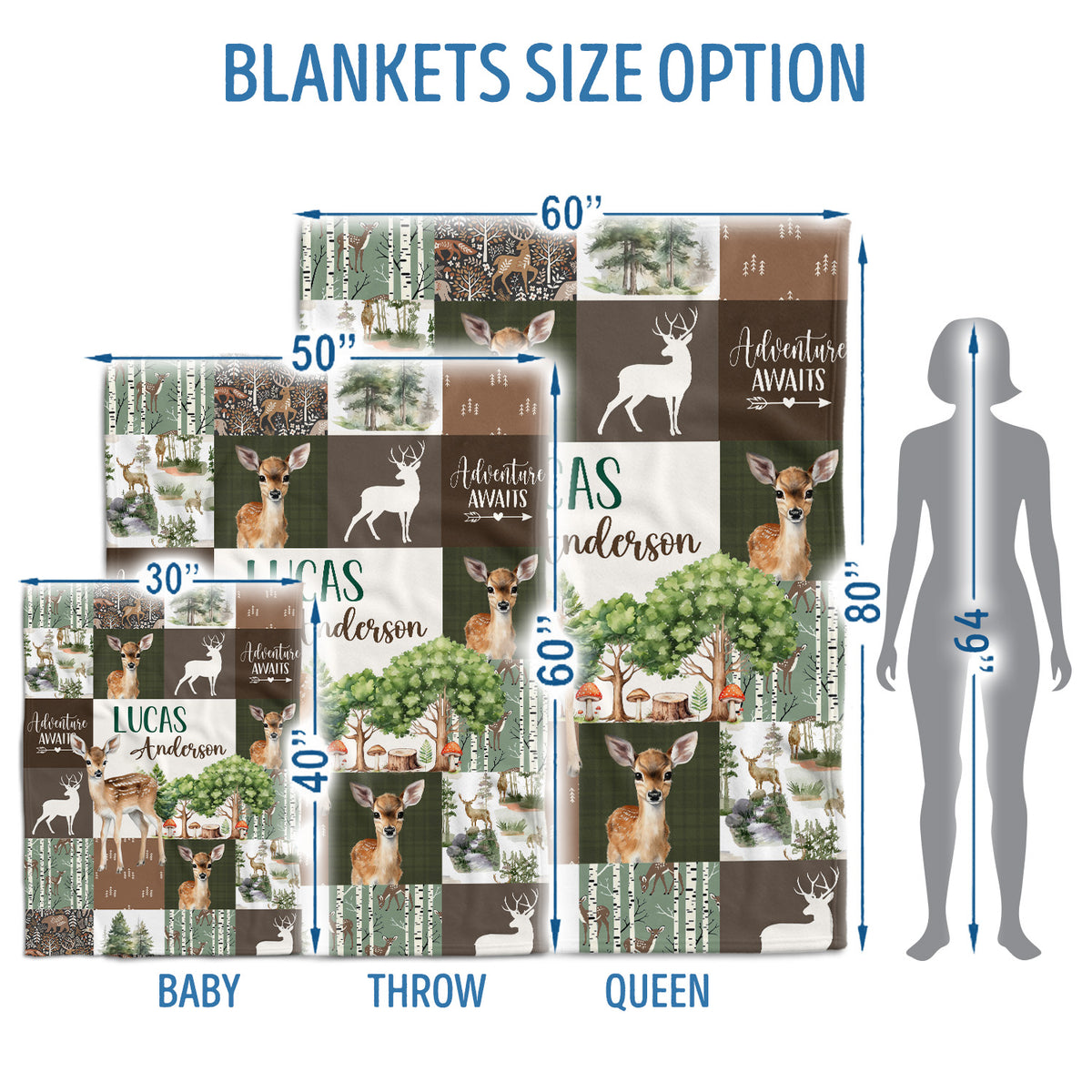 Personalized Baby Blankets for Boys Girl, Baby Woodland Stuff, Nursery Decor, for Son Daughter, Woodland Animal (Deer)