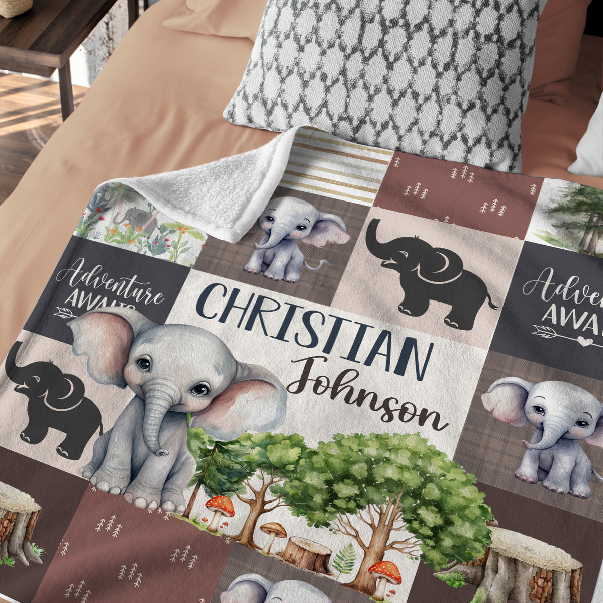 Personalized Baby Blankets for Boys Girl, Baby Woodland Stuff, Nursery Decor, for Son Daughter, Woodland Animal (Elephant)
