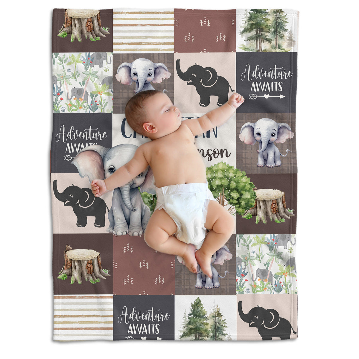 Personalized Baby Blankets for Boys Girl, Baby Woodland Stuff, Nursery Decor, for Son Daughter, Woodland Animal (Elephant)