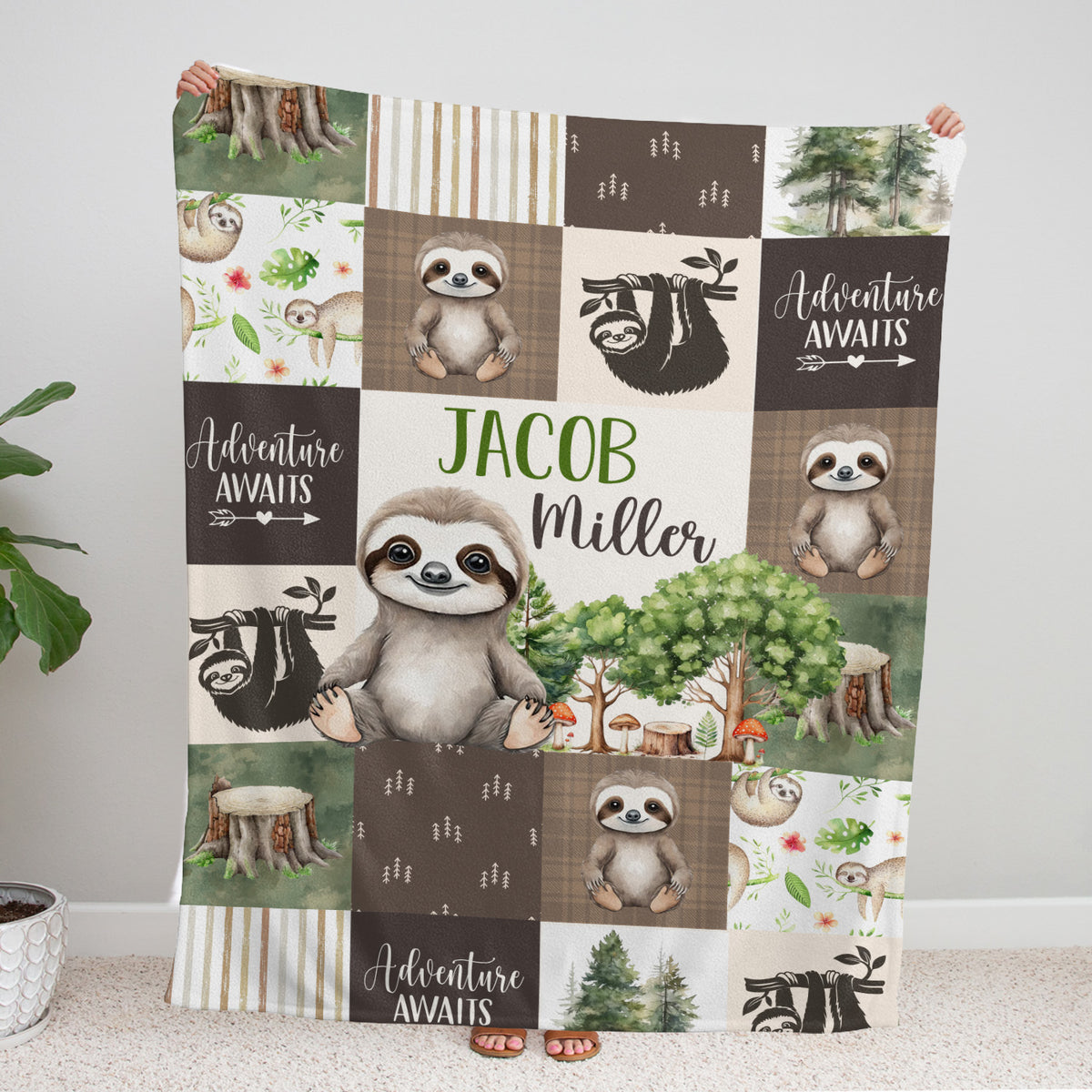 Personalized Baby Blankets for Boys Girl, Baby Woodland Stuff, Nursery Decor, for Son Daughter, Woodland Animal (Slot)