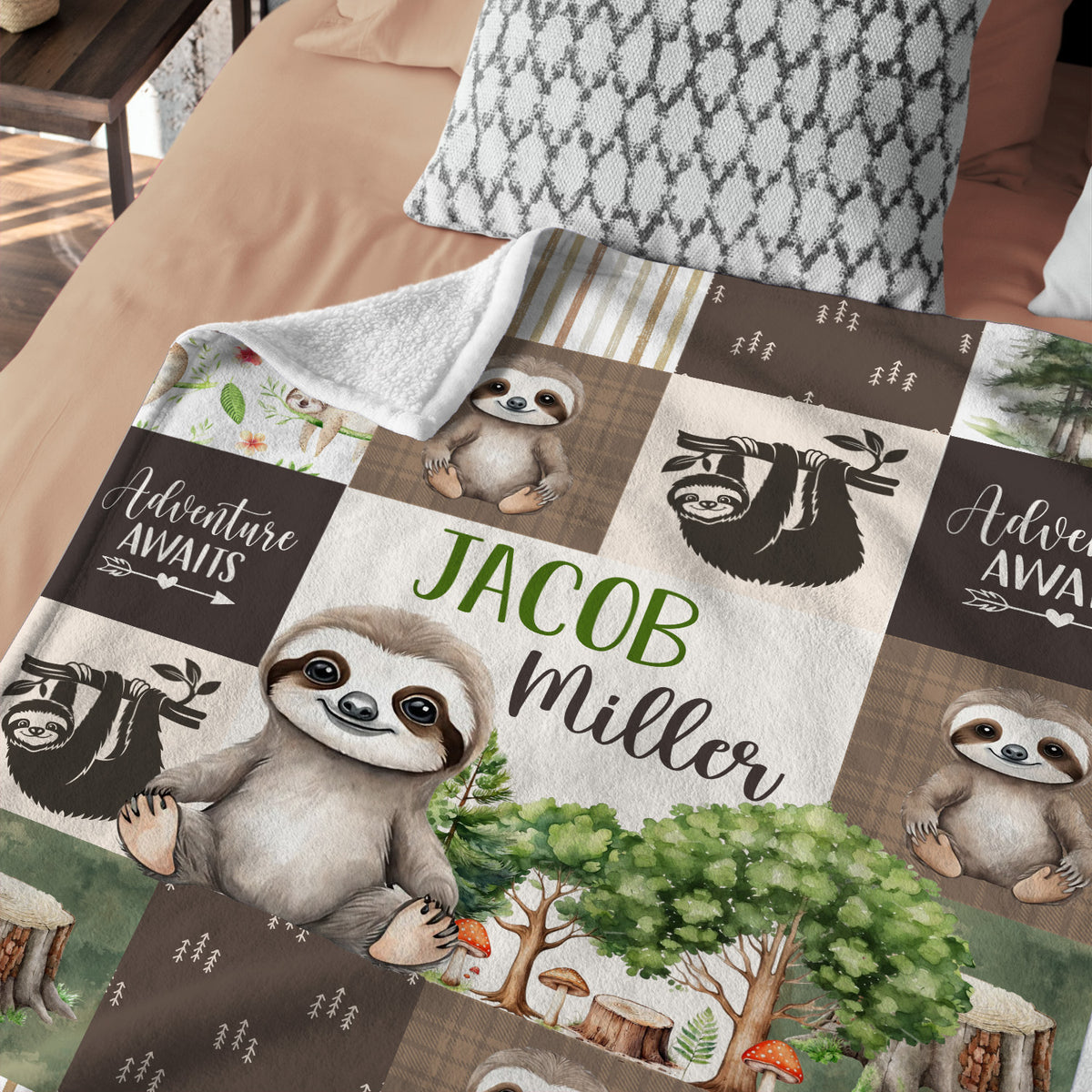 Personalized Baby Blankets for Boys Girl, Baby Woodland Stuff, Nursery Decor, for Son Daughter, Woodland Animal (Slot)