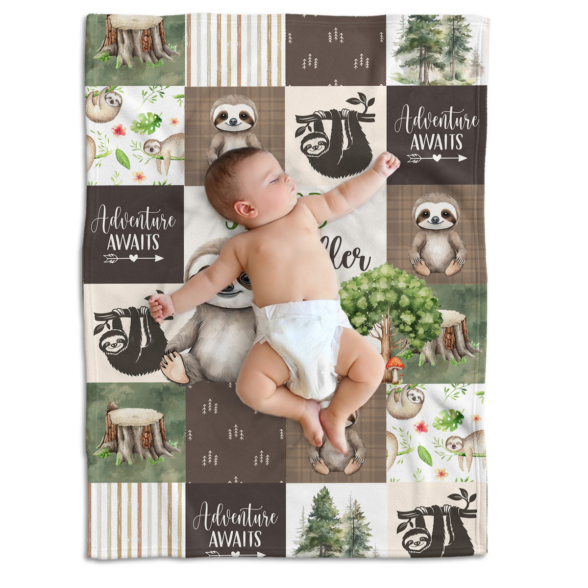 Personalized Baby Blankets for Boys Girl, Baby Woodland Stuff, Nursery Decor, for Son Daughter, Woodland Animal (Slot)