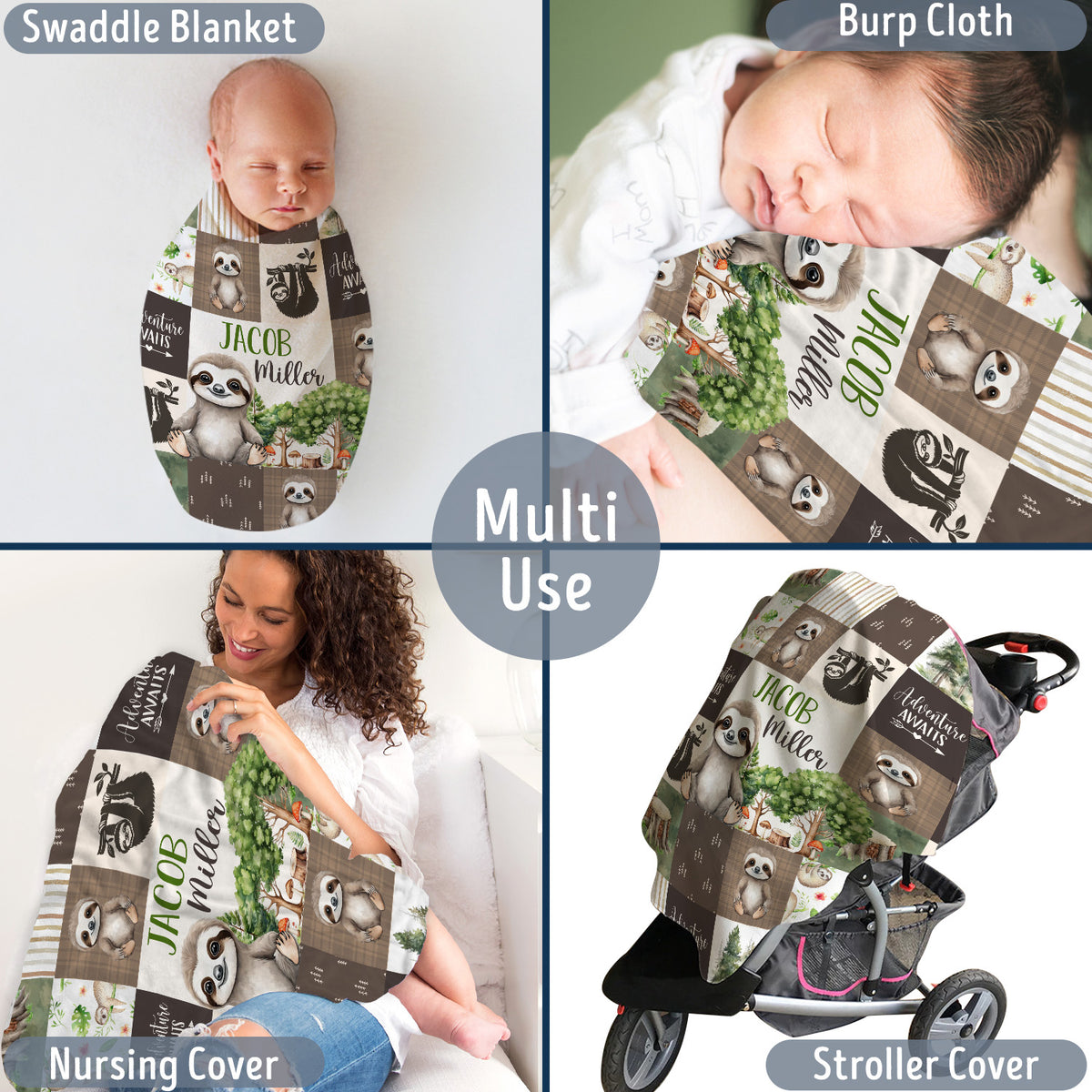 Personalized Baby Blankets for Boys Girl, Baby Woodland Stuff, Nursery Decor, for Son Daughter, Woodland Animal (Slot)