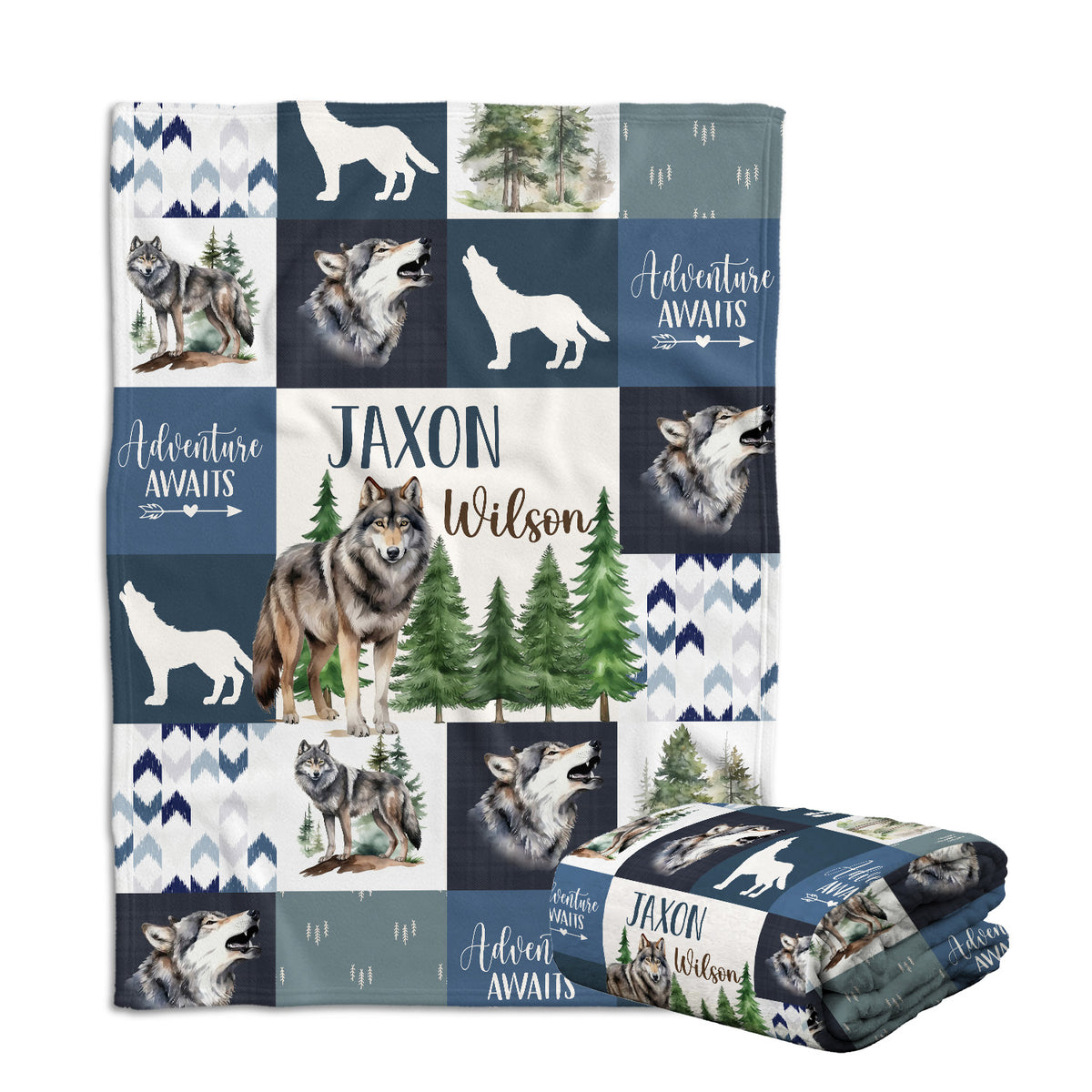 Personalized Baby Blankets for Boys Girl, Baby Woodland Stuff, Nursery Decor, for Son Daughter, Woodland Animal (Wolf)