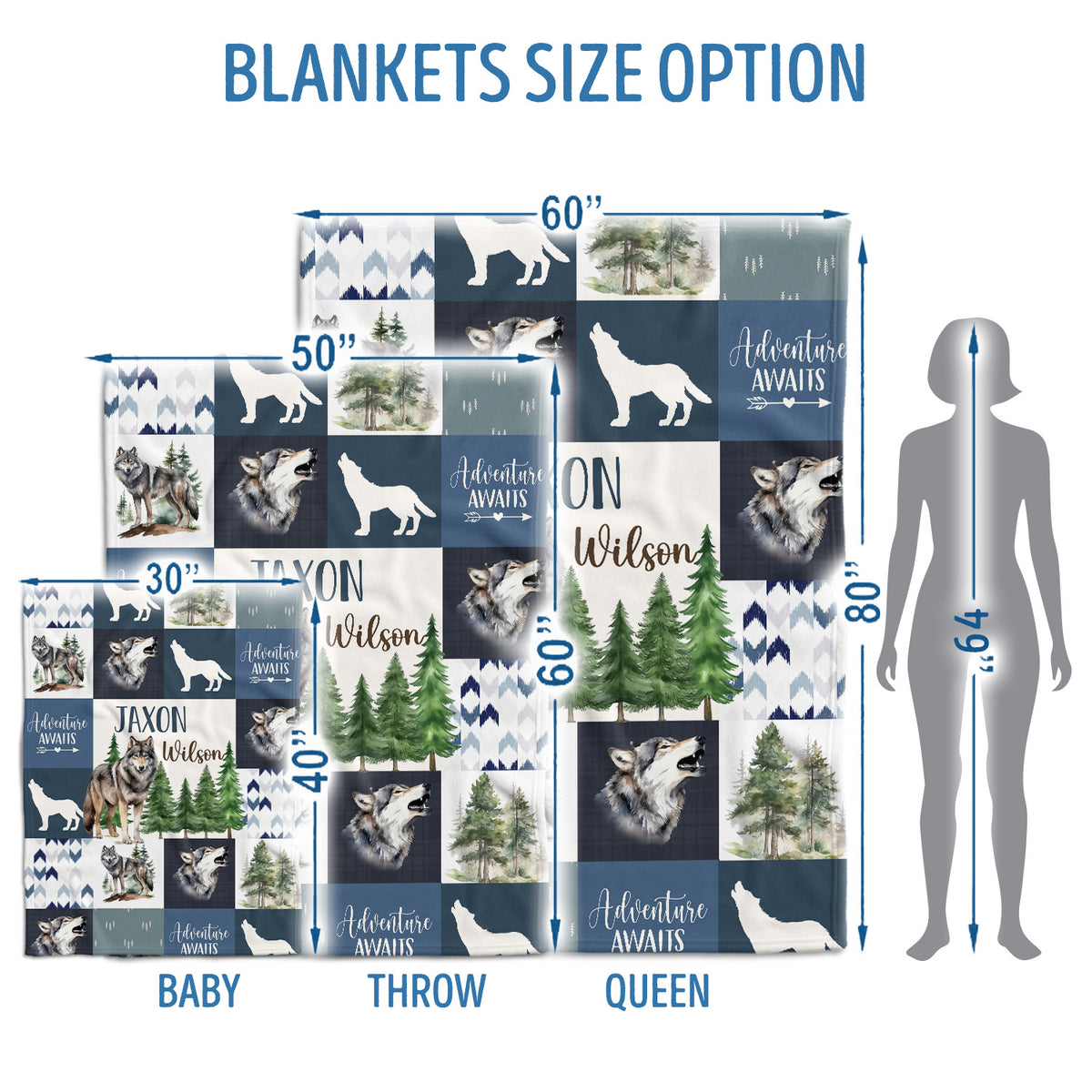 Personalized Baby Blankets for Boys Girl, Baby Woodland Stuff, Nursery Decor, for Son Daughter, Woodland Animal (Wolf)