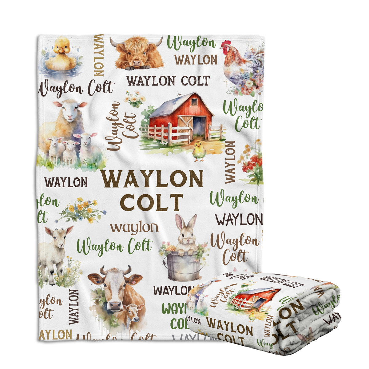 Personalized Baby Blankets for Boys Girl, Farm Animals Baby Blankets, Nursery Cow Chicken Pig Sheep Custom Name Baby Swaddle Blanket, 3 Sizes Plush Blankets