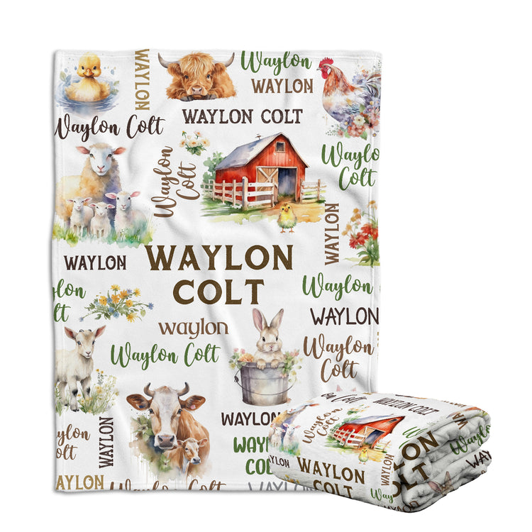 Personalized Baby Blankets for Boys Girl, Farm Animals Baby Blankets, Nursery Cow Chicken Pig Sheep Custom Name Baby Swaddle Blanket, 3 Sizes Plush Blankets