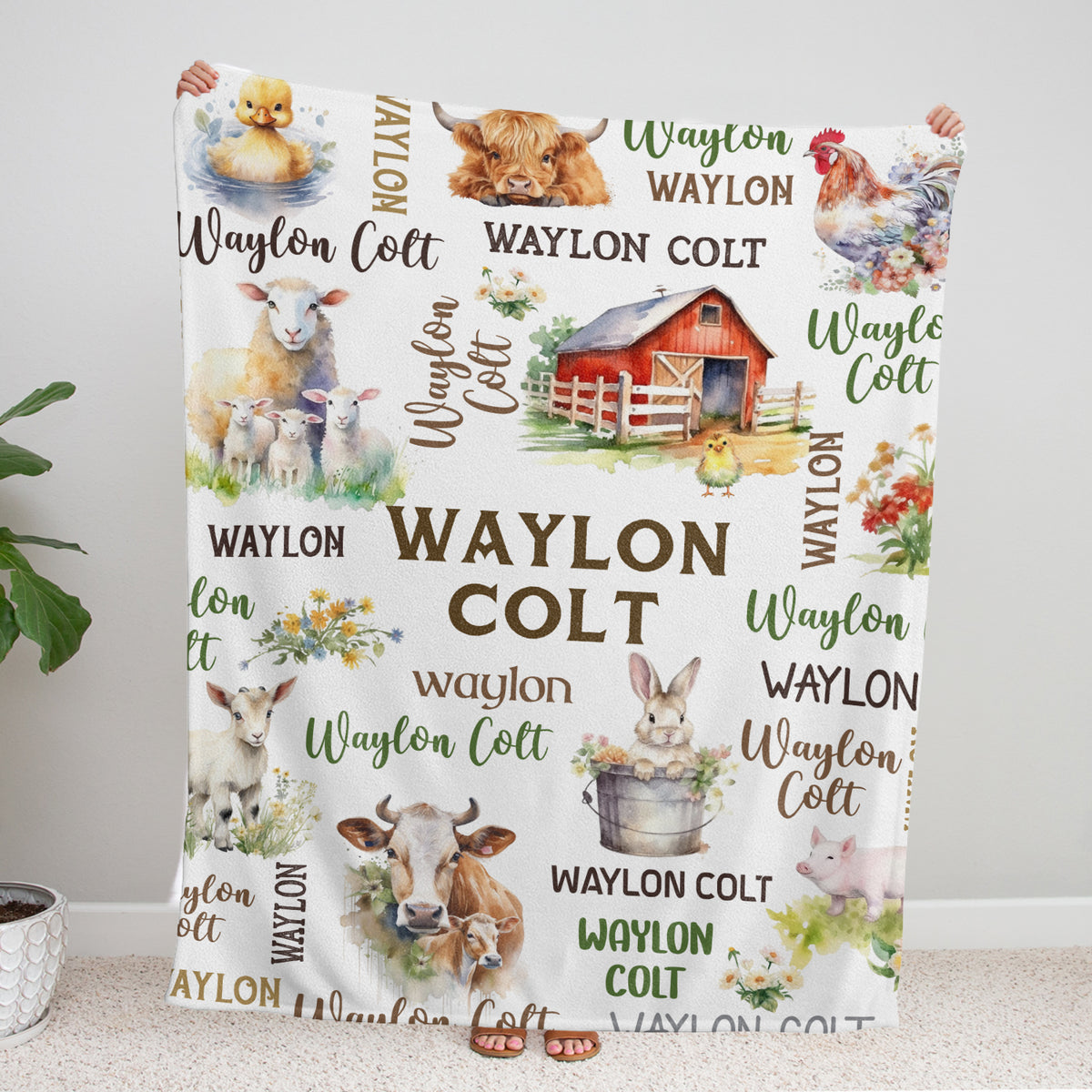 Personalized Baby Blankets for Boys Girl, Farm Animals Baby Blankets, Nursery Cow Chicken Pig Sheep Custom Name Baby Swaddle Blanket, 3 Sizes Plush Blankets