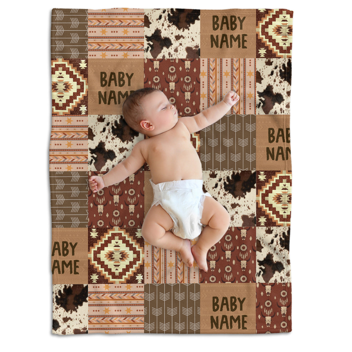 Personalized Baby Blankets for Boys Girls, Cowboy Baby Blanket Name, Swaddle Blanket with Cow Prints for Crib Stroller Travel Bed