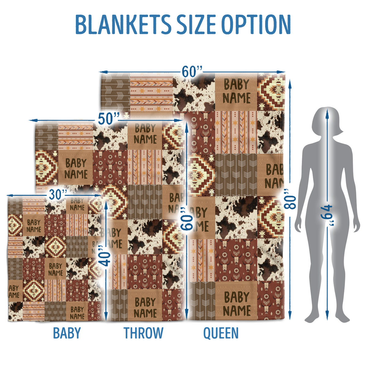 Personalized Baby Blankets for Boys Girls, Cowboy Baby Blanket Name, Swaddle Blanket with Cow Prints for Crib Stroller Travel Bed