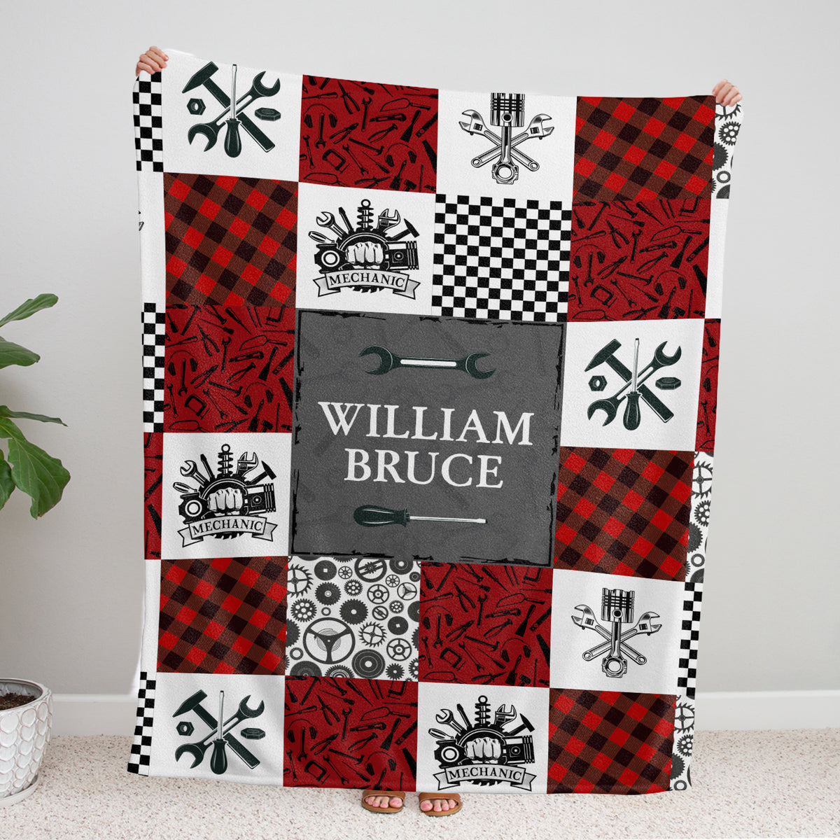 Personalized Baby Blankets for Boys Girls, Mechanic Baby Blankets, Baby Blanket with Name, Red Plush Blankets for Daughter Son Newborn Toddlers Kids
