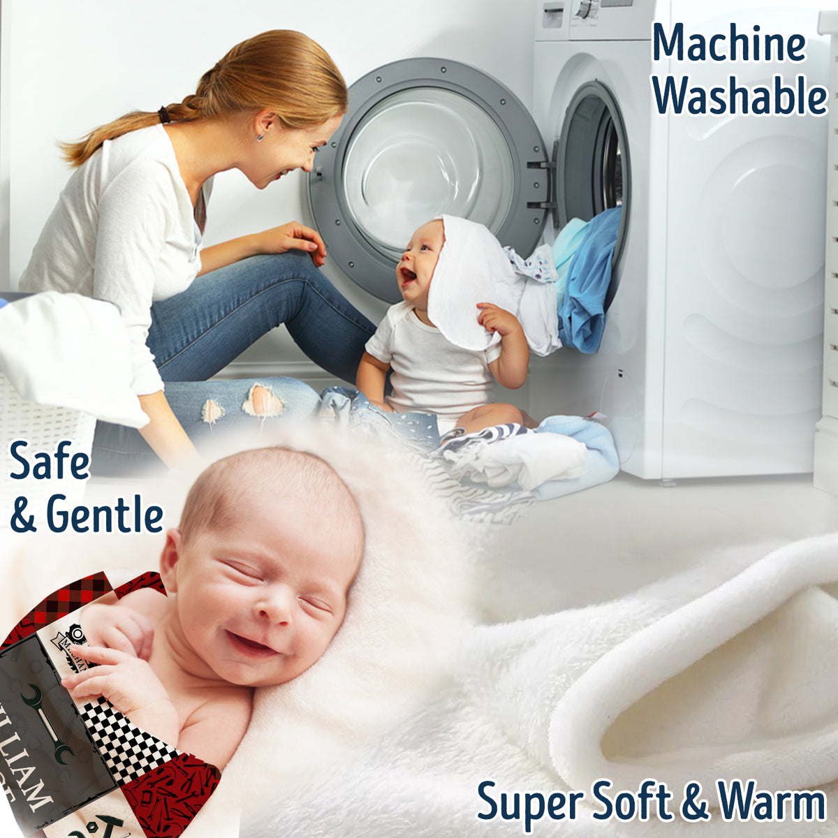 Personalized Baby Blankets for Boys Girls, Mechanic Baby Blankets, Baby Blanket with Name, Red Plush Blankets for Daughter Son Newborn Toddlers Kids