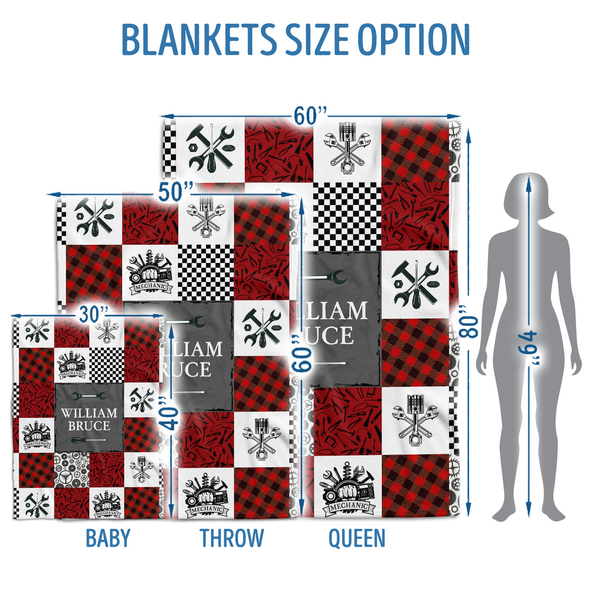 Personalized Baby Blankets for Boys Girls, Mechanic Baby Blankets, Baby Blanket with Name, Red Plush Blankets for Daughter Son Newborn Toddlers Kids