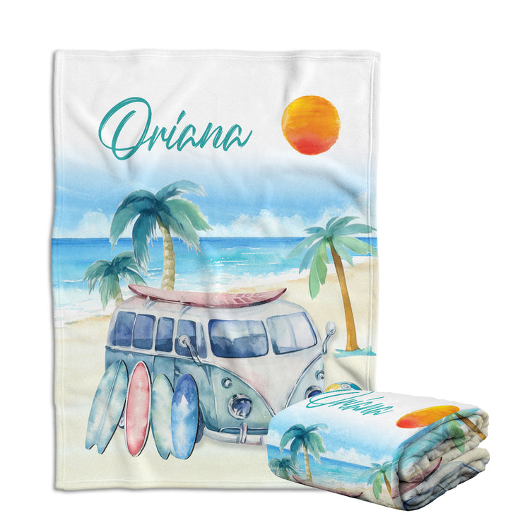 Personalized Baby Blankets for Boys & Girls - Newborn to Toddler, Custom Surfboard & Beach Swaddle Blankets, 3 Plush Sizes