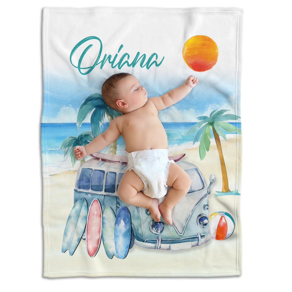 Personalized Baby Blankets for Boys & Girls - Newborn to Toddler, Custom Surfboard & Beach Swaddle Blankets, 3 Plush Sizes