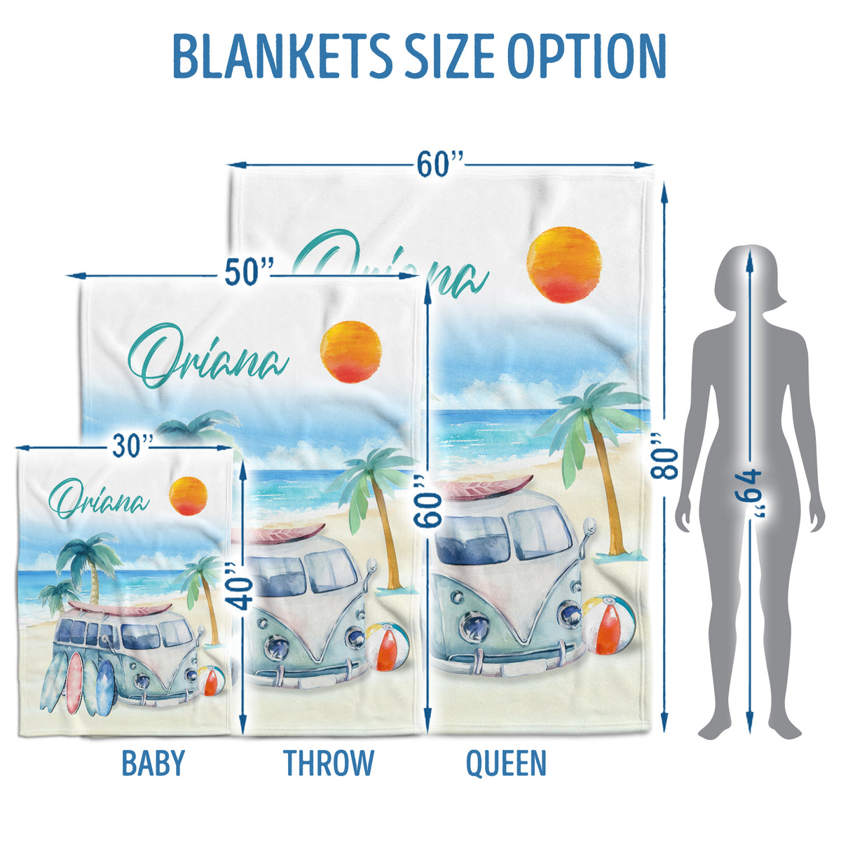 Personalized Baby Blankets for Boys & Girls - Newborn to Toddler, Custom Surfboard & Beach Swaddle Blankets, 3 Plush Sizes