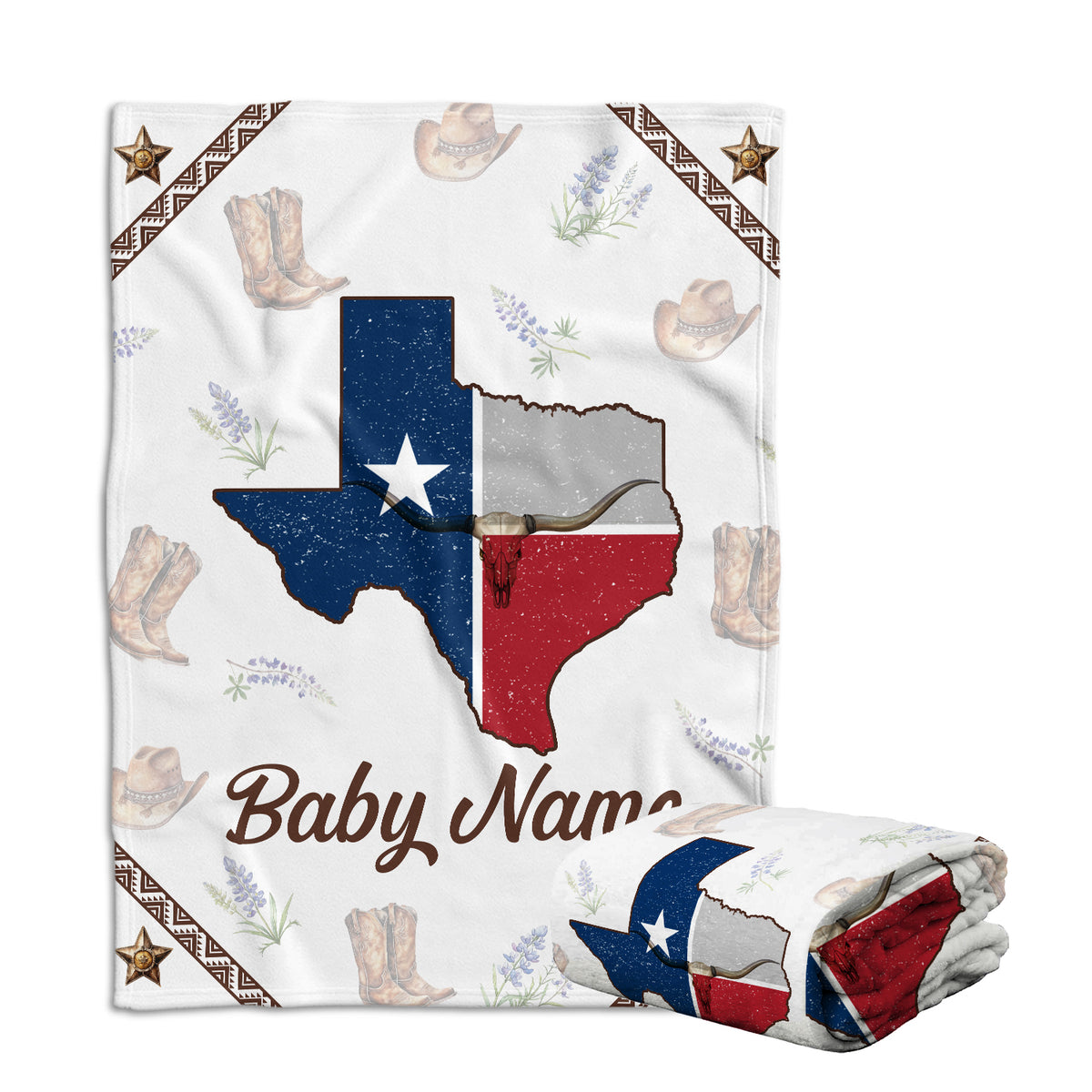 Personalized Baby Blankets for Boys Girls, Texas Baby Blankets, Western Nursery Decorations, Gift For Family Friends