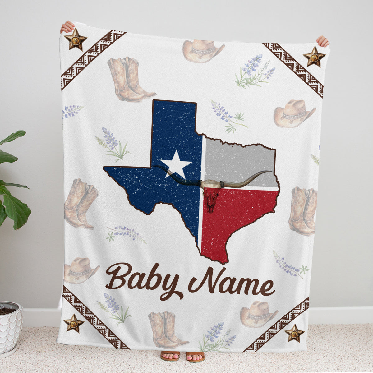Personalized Baby Blankets for Boys Girls, Texas Baby Blankets, Western Nursery Decorations, Gift For Family Friends