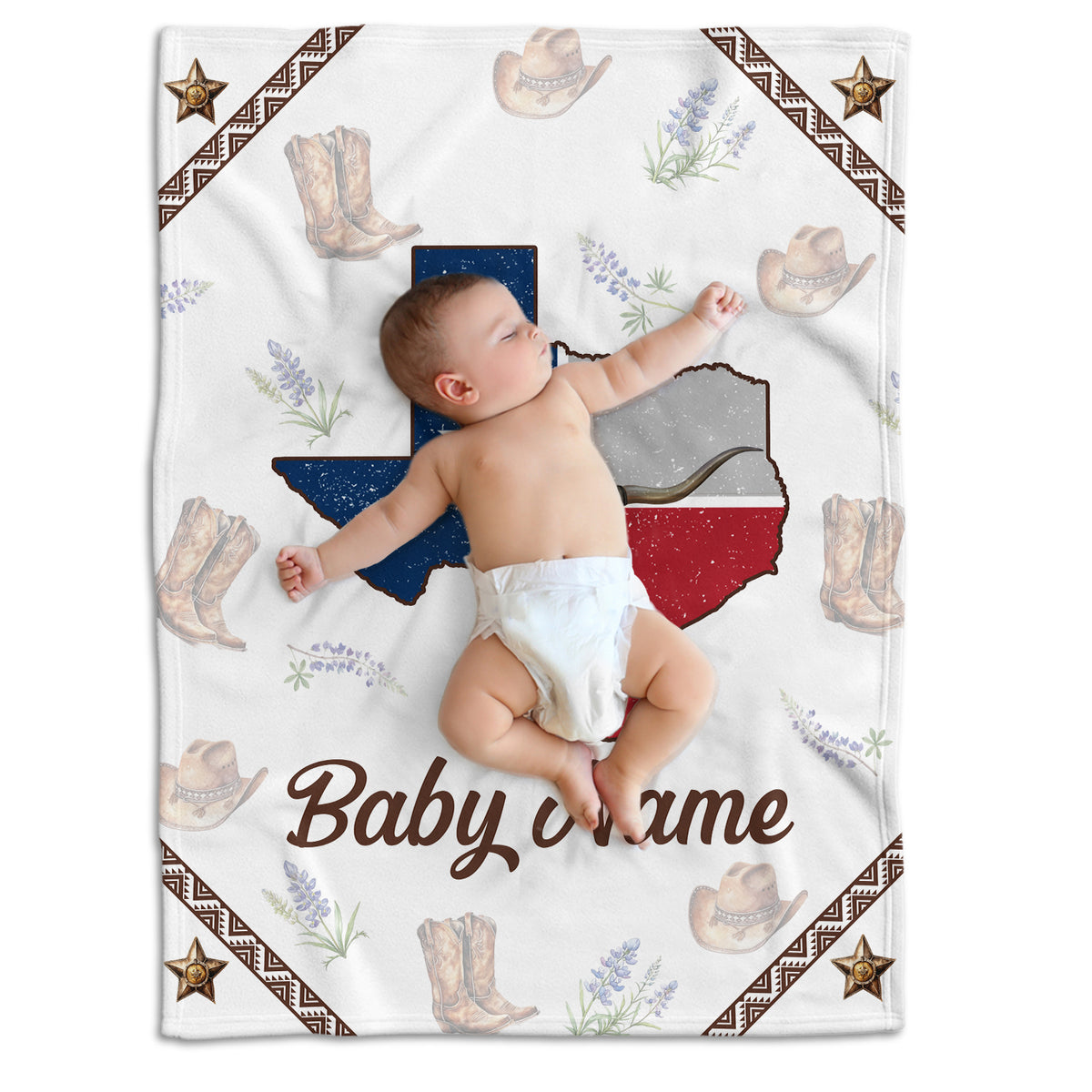 Personalized Baby Blankets for Boys Girls, Texas Baby Blankets, Western Nursery Decorations, Gift For Family Friends