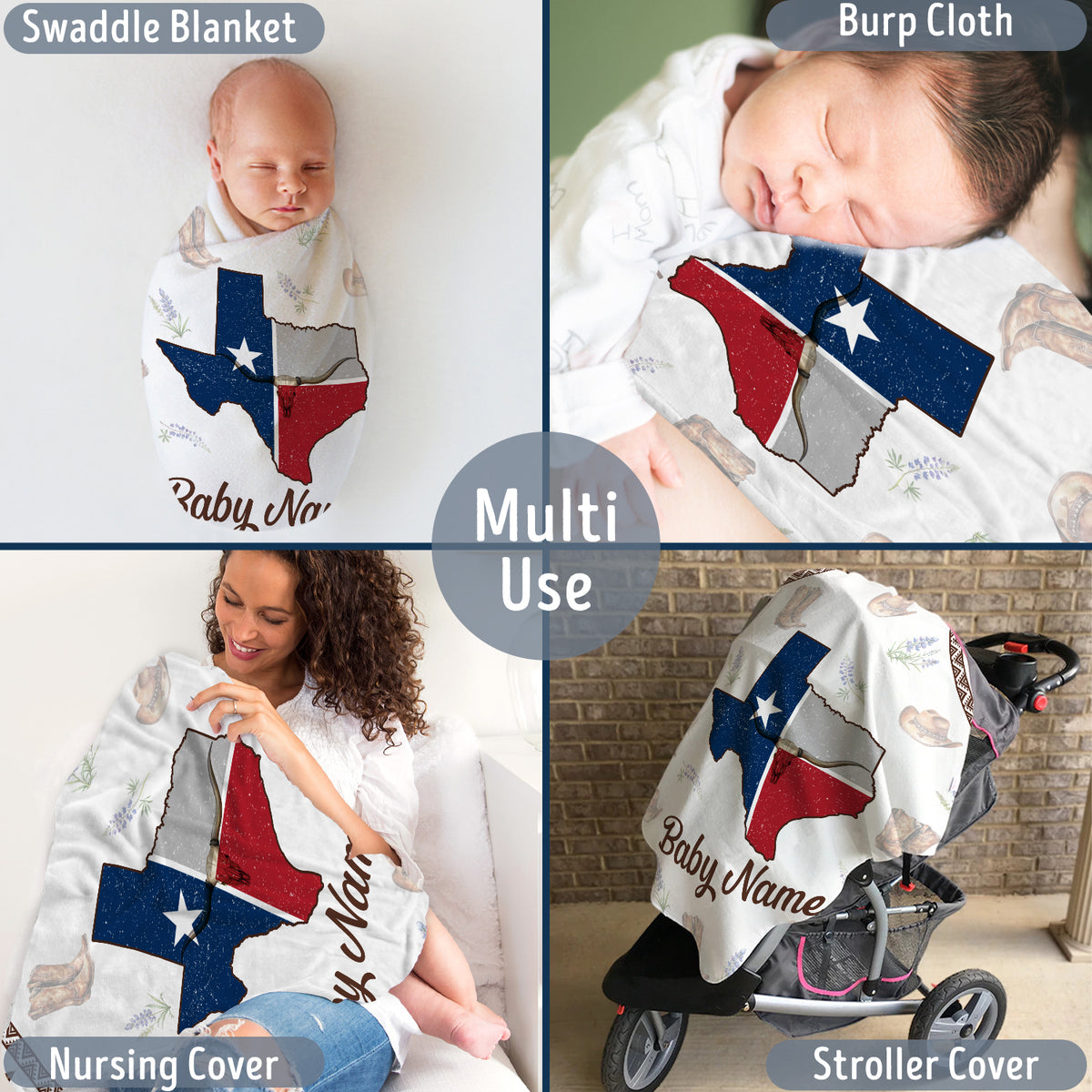 Personalized Baby Blankets for Boys Girls, Texas Baby Blankets, Western Nursery Decorations, Gift For Family Friends