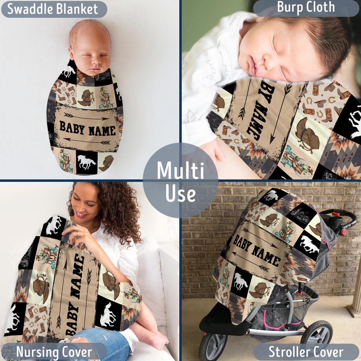 Personalized Baby Blankets for Boys Girls, Western Nursery Decorations, For Family Friends