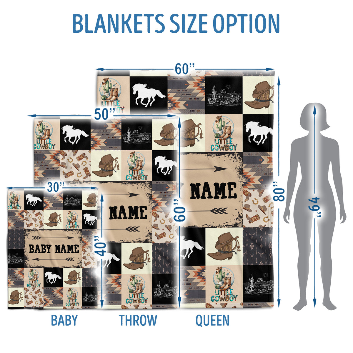 Personalized Baby Blankets for Boys Girls, Western Nursery Decorations, For Family Friends