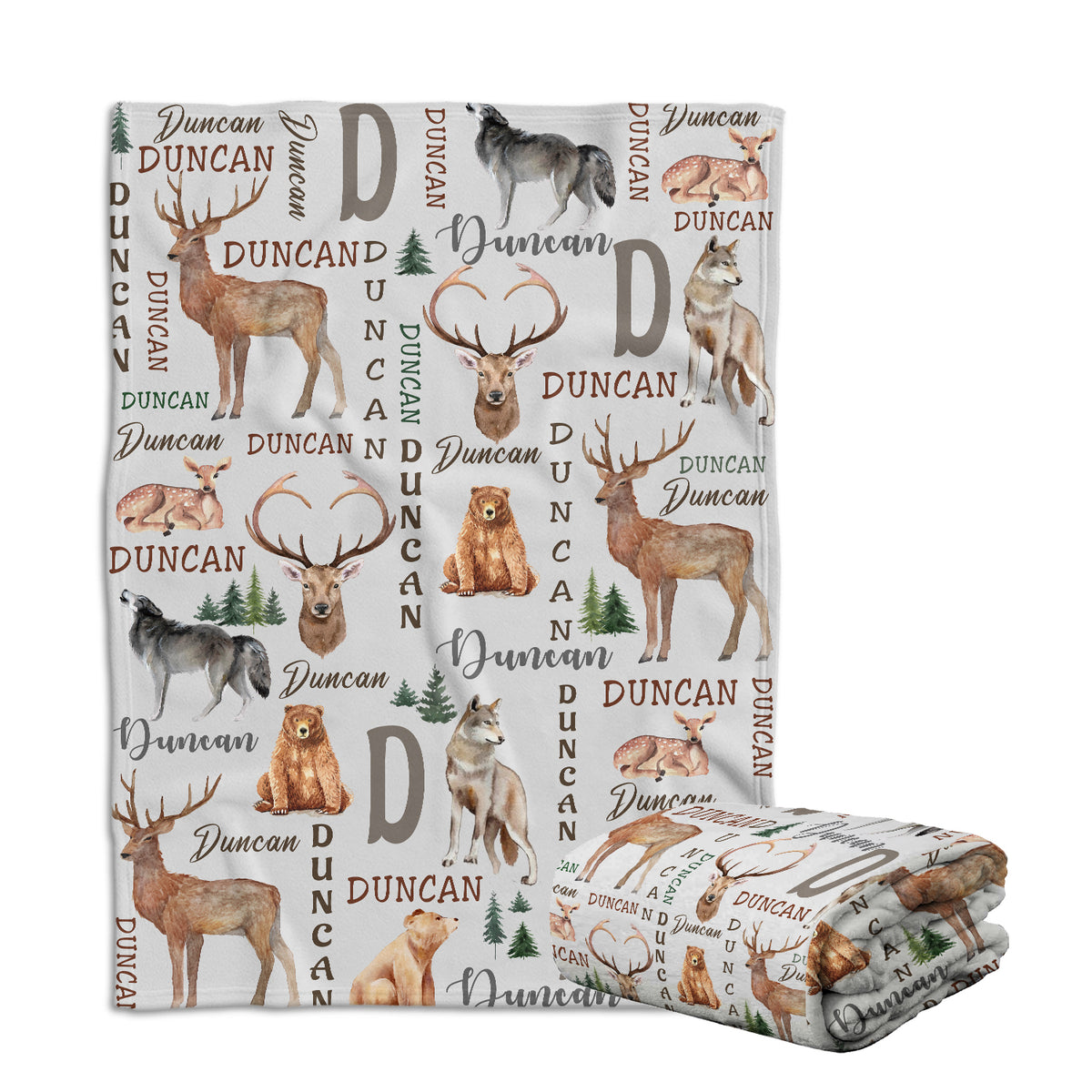 Personalized Baby Blankets for Boys, Hunting Swaddle Blanket, Deer Duck Bear Wolf Plush Blankets for Baby Boy Son Newborn