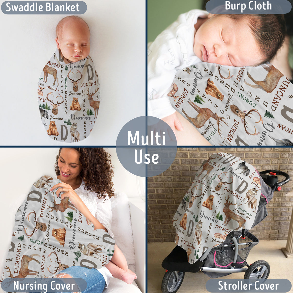 Personalized Baby Blankets for Boys, Hunting Swaddle Blanket, Deer Duck Bear Wolf Plush Blankets for Baby Boy Son Newborn