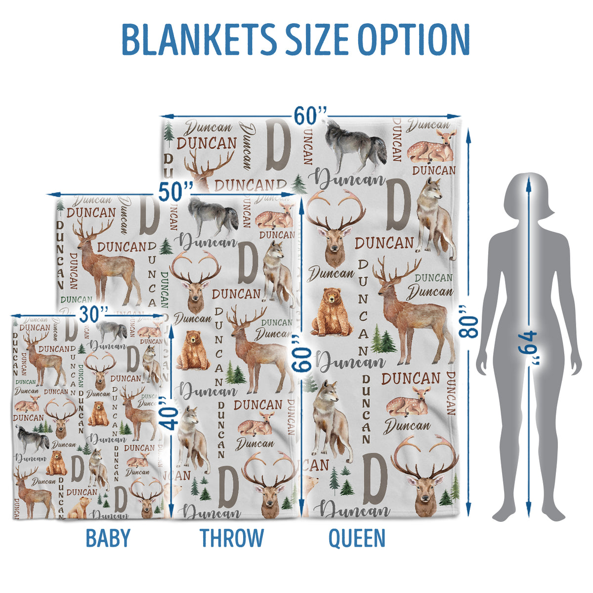 Personalized Baby Blankets for Boys, Hunting Swaddle Blanket, Deer Duck Bear Wolf Plush Blankets for Baby Boy Son Newborn