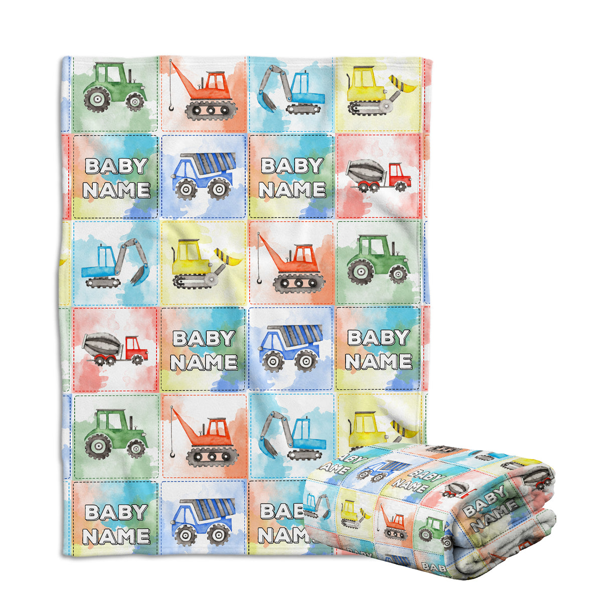 Personalized Baby Blankets for Boys, Truck Baby Blanket, Swaddle Blanket with Trucks, 3 Sizes Plush Blankets for Baby Boy Son