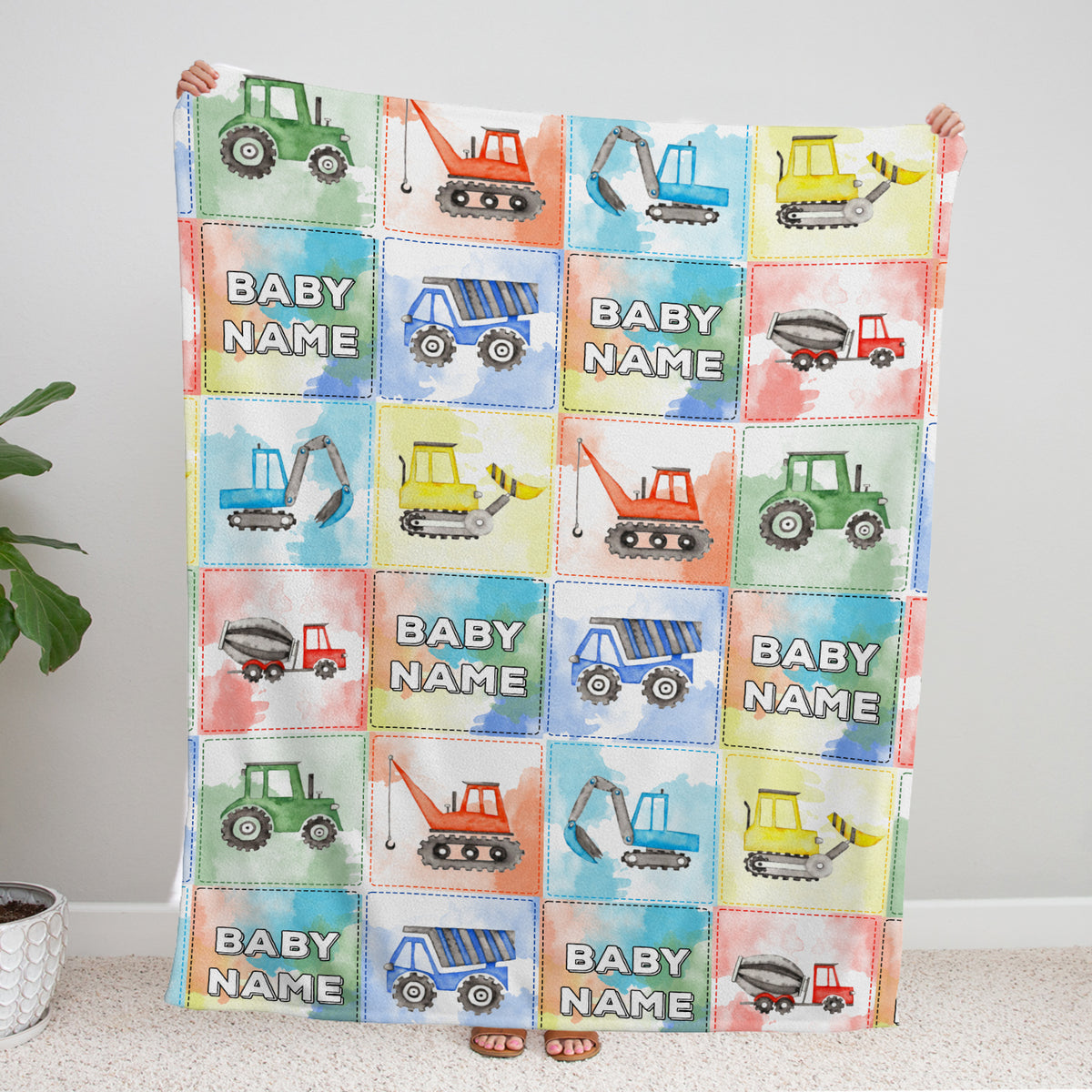 Personalized Baby Blankets for Boys, Truck Baby Blanket, Swaddle Blanket with Trucks, 3 Sizes Plush Blankets for Baby Boy Son
