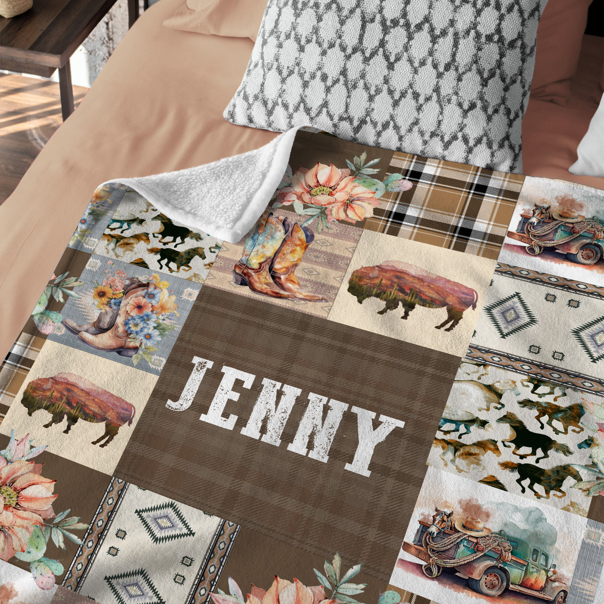 Personalized Baby Blankets for Girls And Boys, Cowboy Baby Blanket Name, Swaddle Blanket with Cow Prints for Crib Stroller Bed Travel