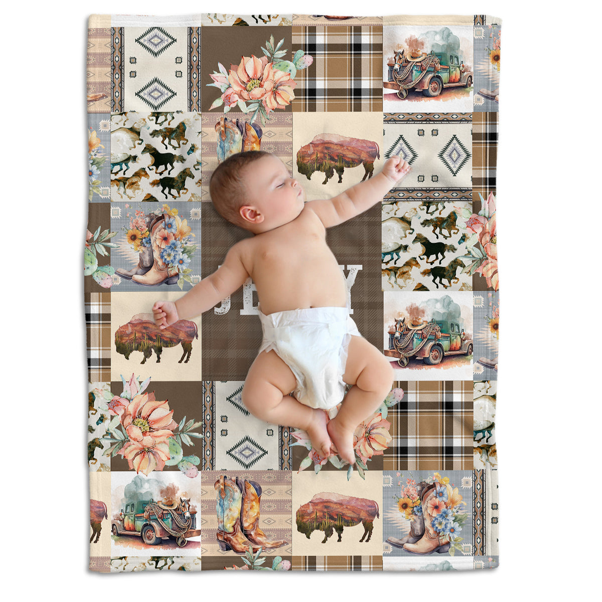 Personalized Baby Blankets for Girls And Boys, Cowboy Baby Blanket Name, Swaddle Blanket with Cow Prints for Crib Stroller Bed Travel