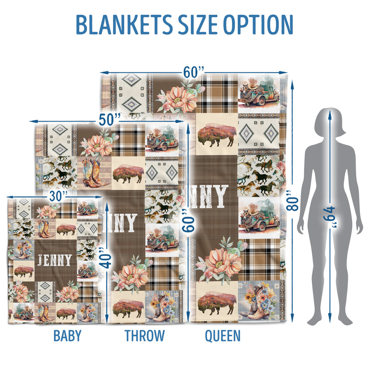 Personalized Baby Blankets for Girls And Boys, Cowboy Baby Blanket Name, Swaddle Blanket with Cow Prints for Crib Stroller Bed Travel