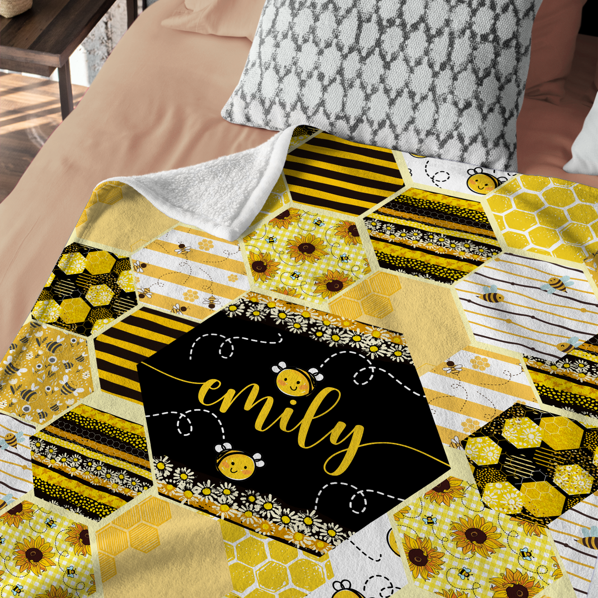 Personalized Baby Blankets for Girls - Custom Bee Baby Blankets with Name, Swaddle Blankets in 3 Sizes for Newborn, Gift For Baby