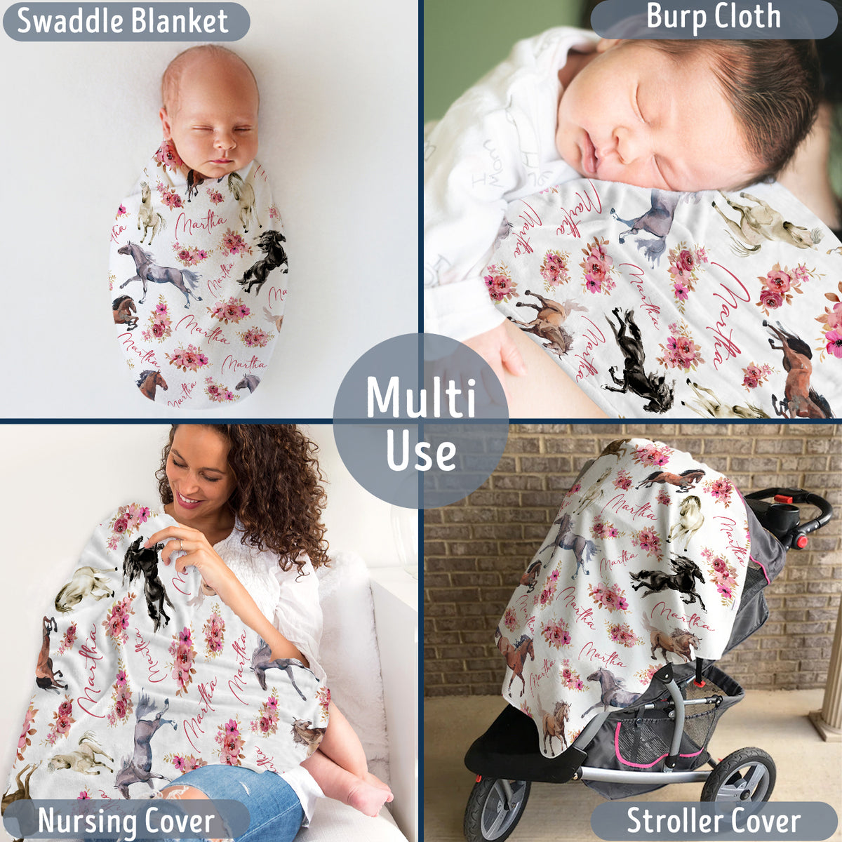 Personalized Baby Blankets for Girls - Custom Swaddle Blankets with Flowers for Newborn Infant Daughter or Granddaughter
